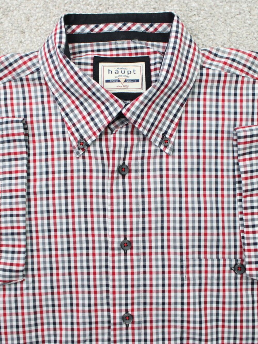 Haupt Shirt Mens Large Red/Blue Check Short Sleeve Button Down Casual Preppy